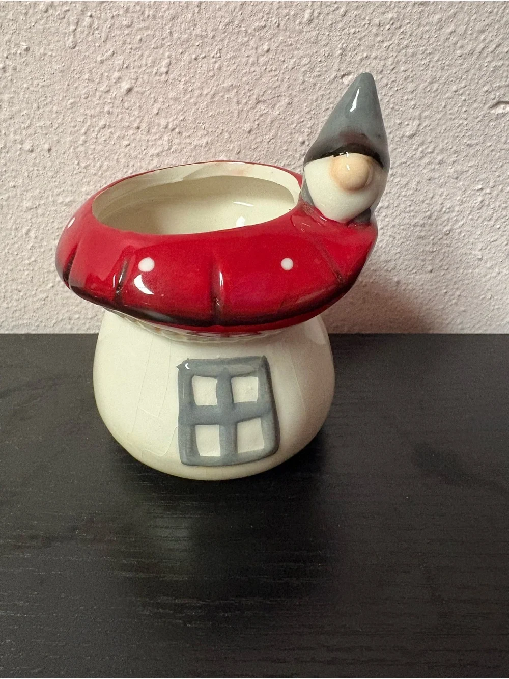 Ceramic Mushroom House Gnome Planter Red Cottagecore Woodland Decor
